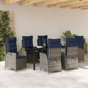 Σέτ φαγητού για κήπο με μαξιλάρι 7 pcs Γκρι και Μαύρο Ρατάν - Pakobazaar