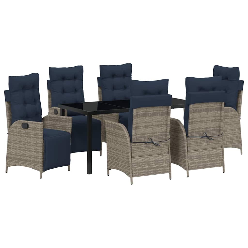 Σέτ φαγητού για κήπο με μαξιλάρι 7 pcs Γκρι και Μαύρο Ρατάν - Pakobazaar