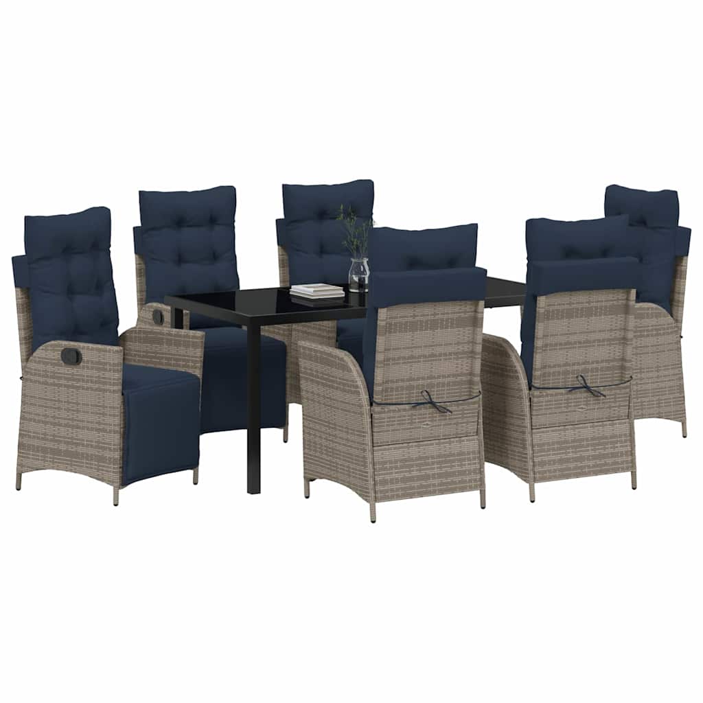 Σέτ φαγητού για κήπο με μαξιλάρι 7 pcs Γκρι και Μαύρο Ρατάν - Pakobazaar