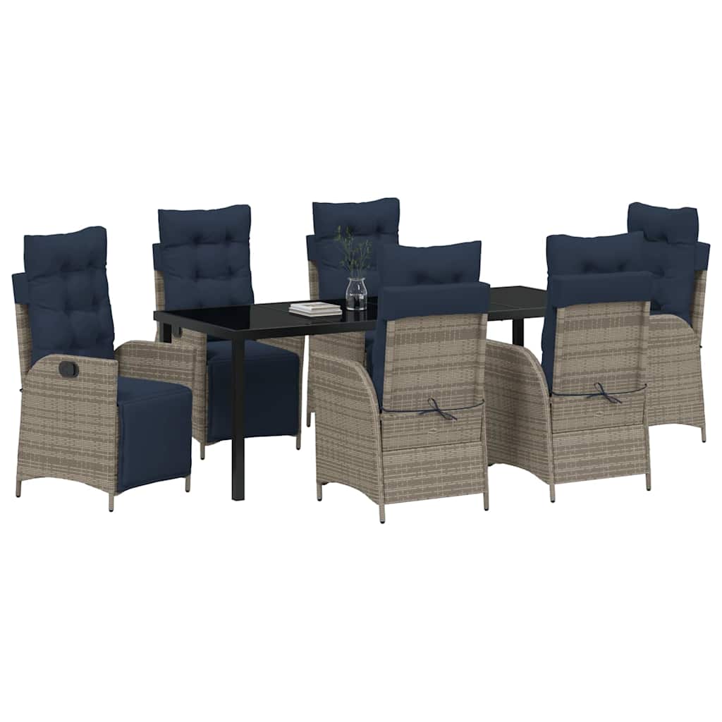 Σέτ φαγητού για κήπο με μαξιλάρι 7 pcs Γκρι και Μαύρο Ρατάν - Pakobazaar