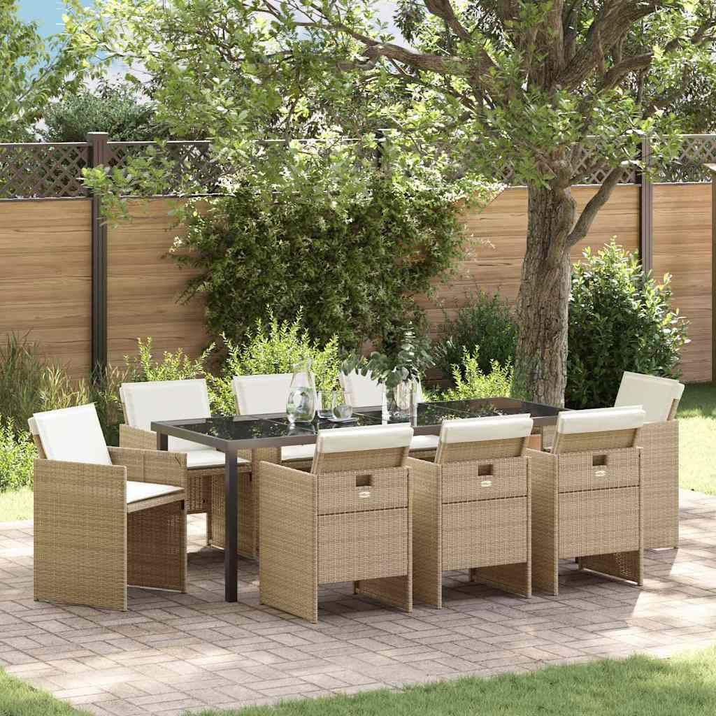 Σέτ φαγητού για κήπο 9 pcs Μπεζ συνθετικό ρατάν - Pakobazaar