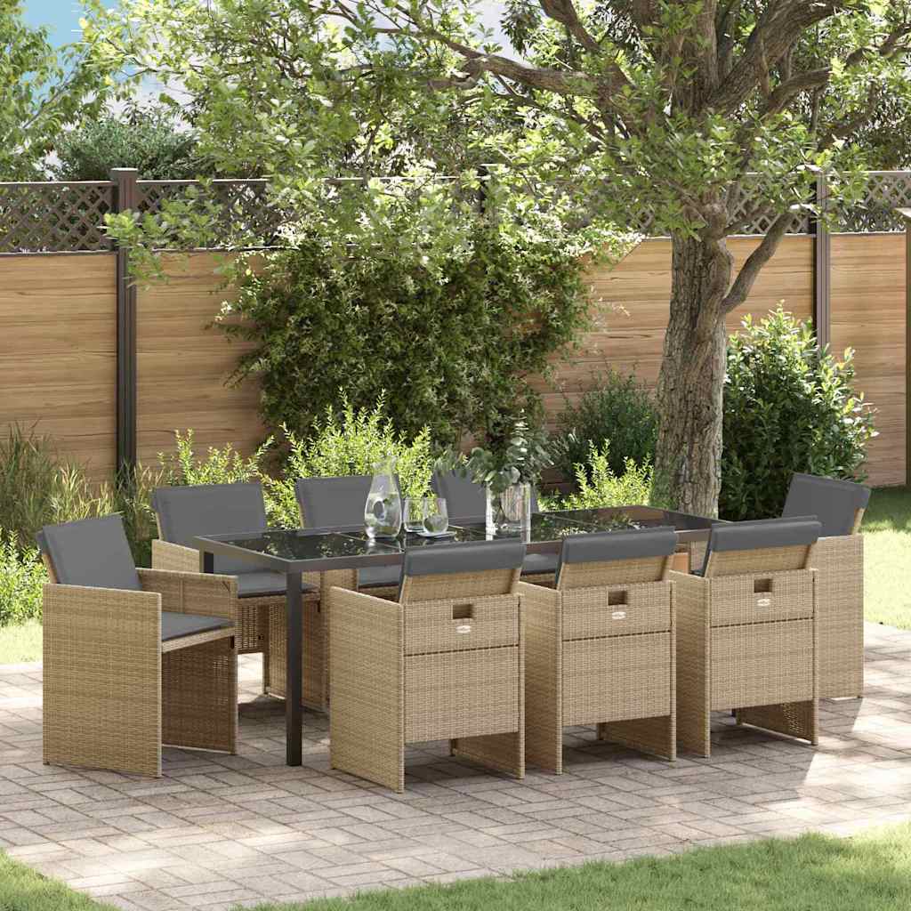 Σέτ φαγητού για κήπο 9 pcs Μπεζ συνθετικό ρατάν - Pakobazaar