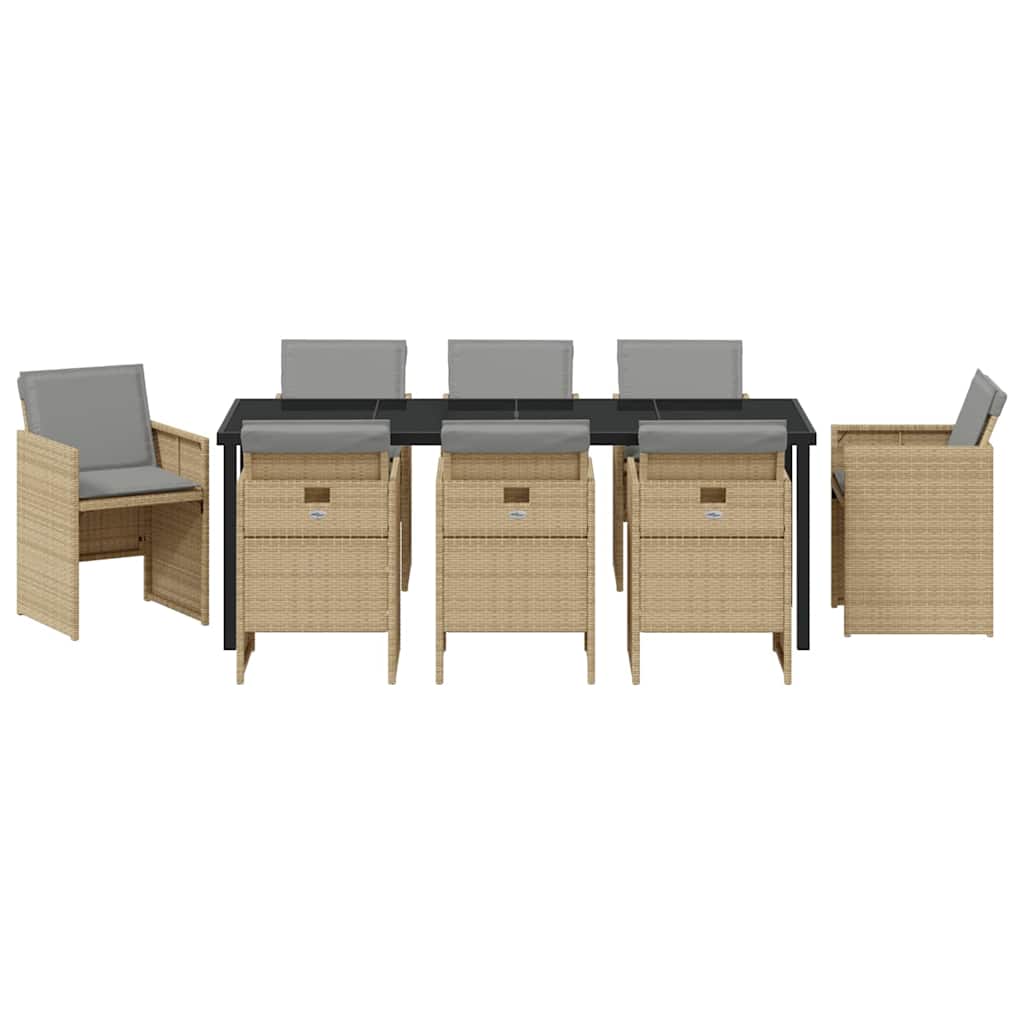 Σέτ φαγητού για κήπο 9 pcs Μπεζ συνθετικό ρατάν - Pakobazaar