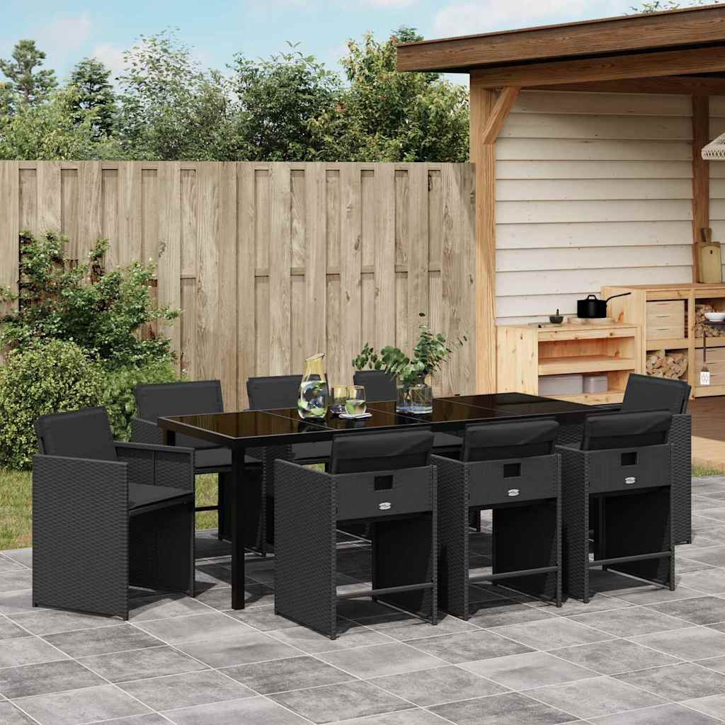 Σέτ φαγητού για κήπο 9 pcs Μαύρο συνθετικό ρατάν - Pakobazaar