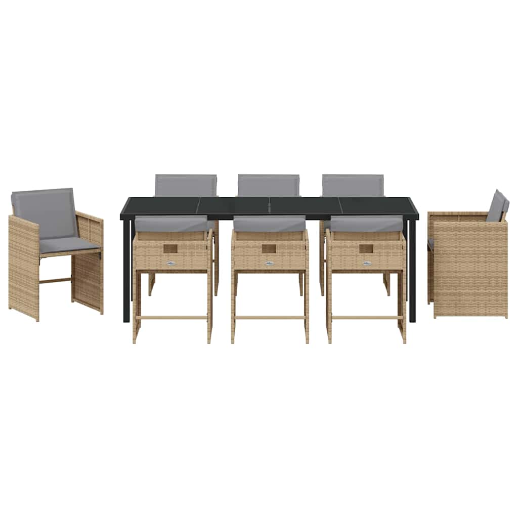 Σέτ φαγητού για κήπο 9 pcs Μπεζ συνθετικό ρατάν - Pakobazaar