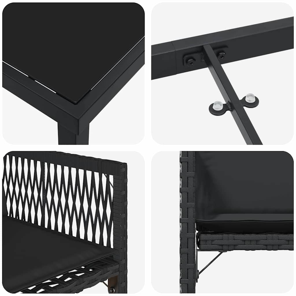 Σέτ φαγητού για κήπο 9 pcs Μαύρο συνθετικό ρατάν - Pakobazaar