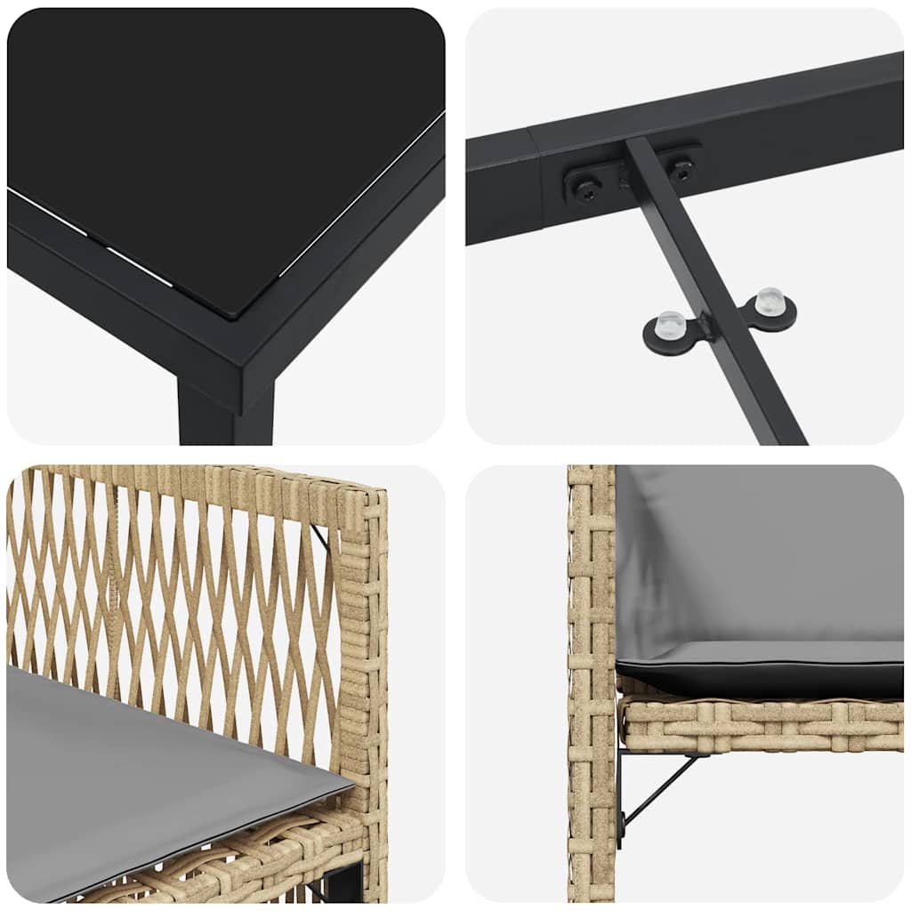 Σέτ φαγητού για κήπο 9 pcs Μπεζ συνθετικό ρατάν - Pakobazaar