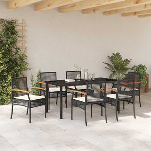 Σέτ φαγητού για κήπο με μαξιλάρι 7 pcs Μαύρο Ρατάν - Pakobazaar