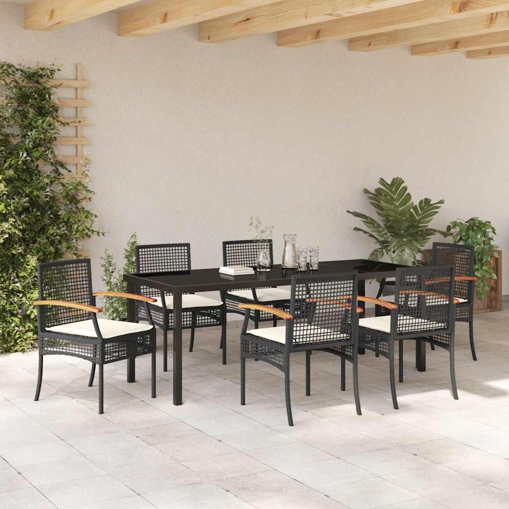 Σέτ φαγητού για κήπο 7 pcs Μαύρο συνθετικό ρατάν - Pakobazaar