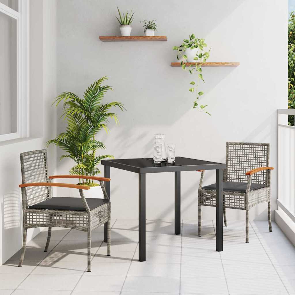 Σέτ φαγητού για κήπο με μαξιλάρι 3 pcs Γκρι και Μαύρο Ρατάν