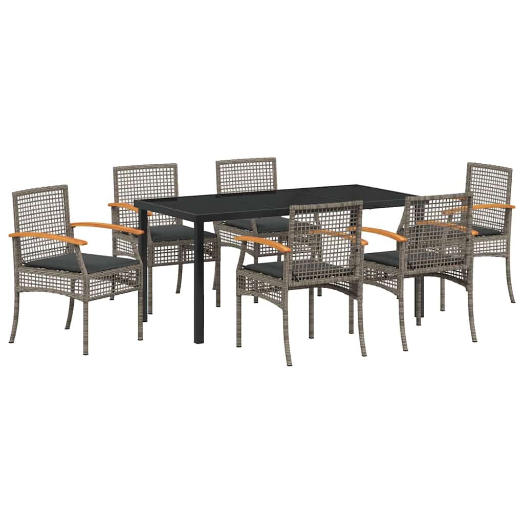 Σέτ φαγητού για κήπο με μαξιλάρι 7 pcs Γκρι και Μαύρο Ρατάν - Pakobazaar