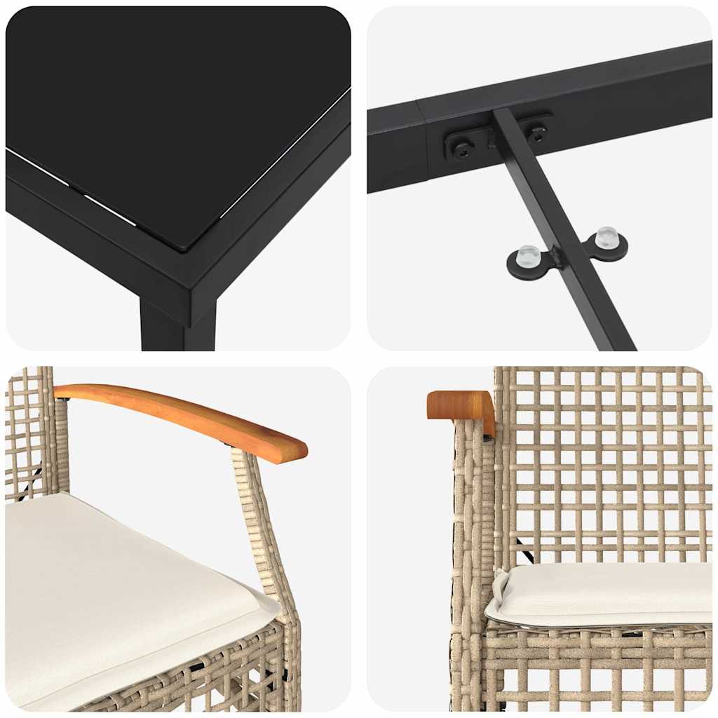 Σέτ φαγητού για κήπο 9 pcs Μπεζ συνθετικό ρατάν - Pakobazaar