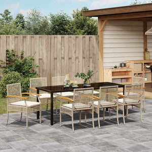 Σέτ φαγητού για κήπο 9 pcs Μπεζ συνθετικό ρατάν - Pakobazaar
