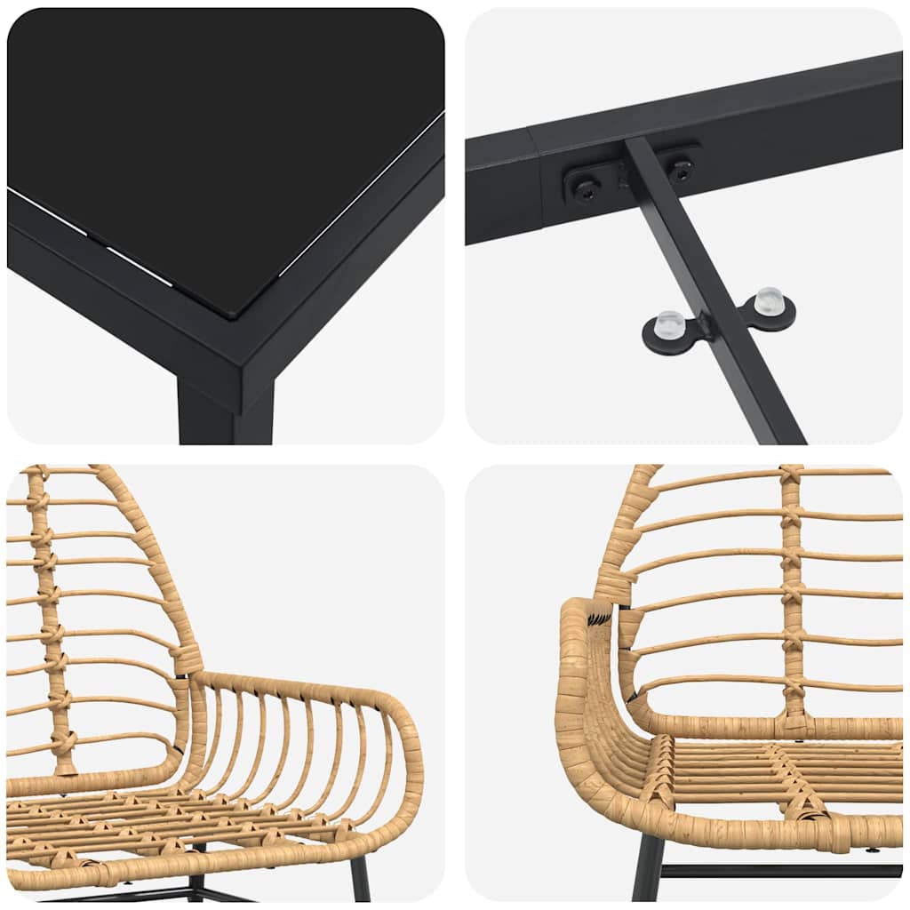 Σέτ φαγητού για κήπο 7 pcs Καφέ συνθετικό ρατάν - Pakobazaar