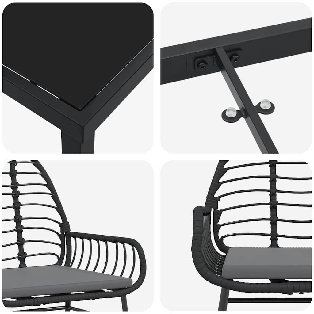 Σέτ φαγητού για κήπο 5 pcs Μαύρο συνθετικό ρατάν - Pakobazaar