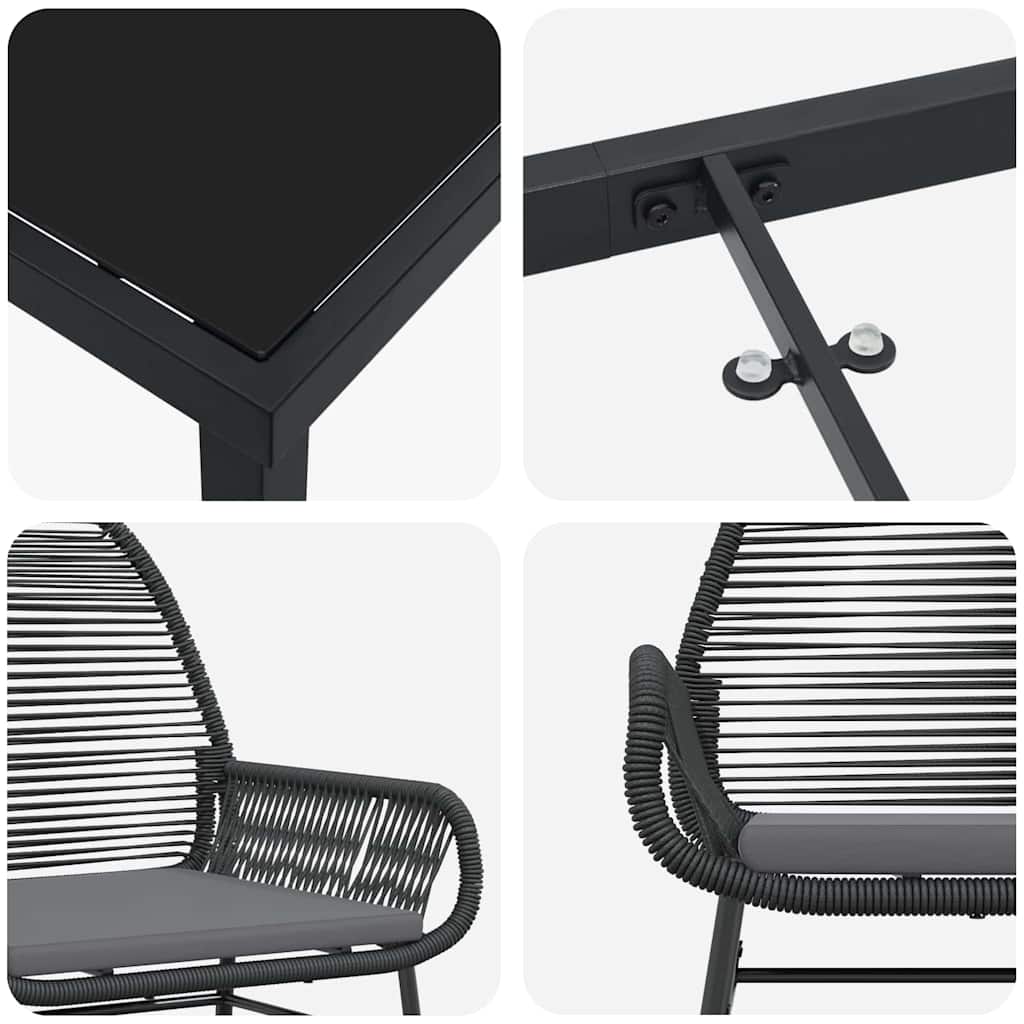 Σέτ φαγητού για κήπο με μαξιλάρι 5 pcs Μαύρο συνθετικό ρατάν - Pakobazaar