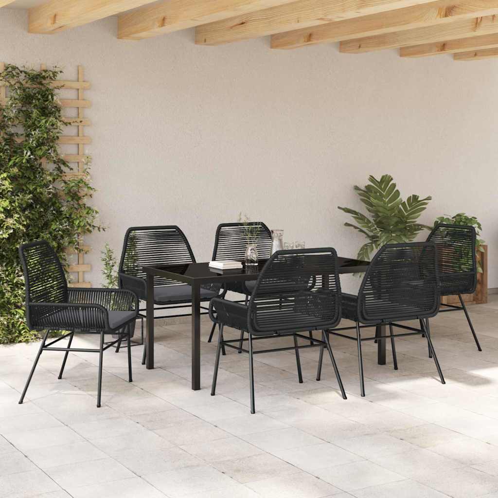 Σέτ φαγητού για κήπο με μαξιλάρι 7 pcs Μαύρο συνθετικό ρατάν - Pakobazaar