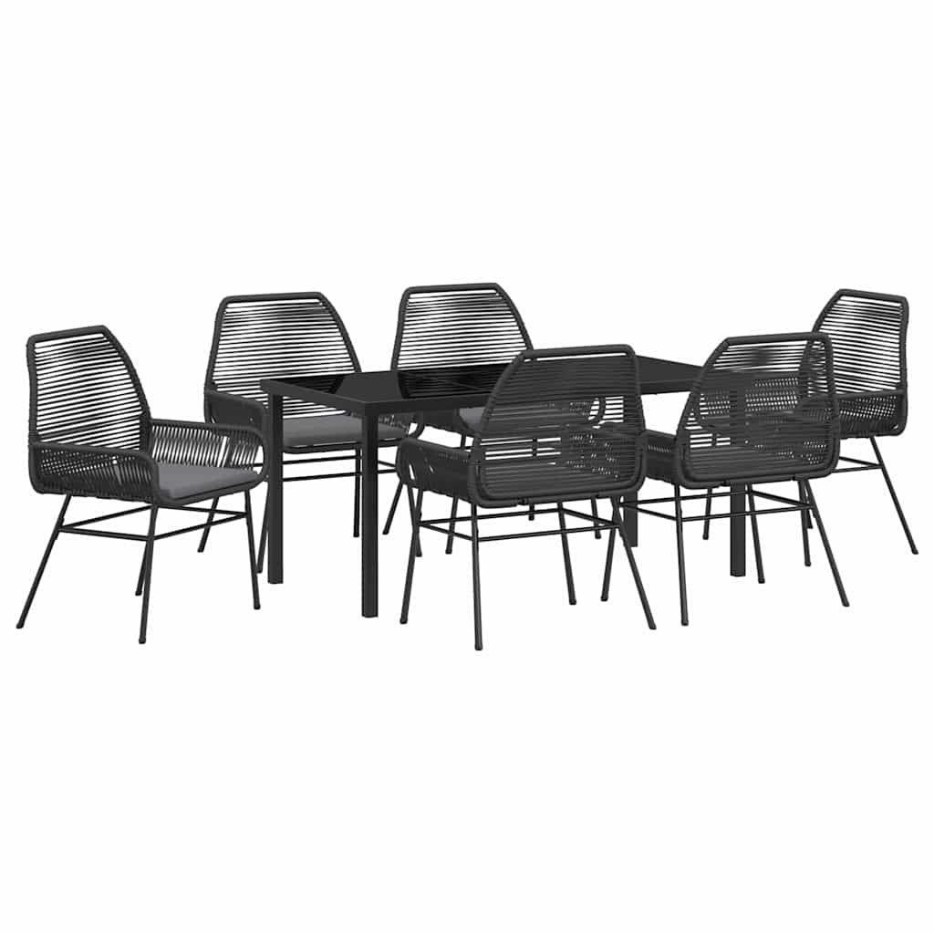 Σέτ φαγητού για κήπο με μαξιλάρι 7 pcs Μαύρο συνθετικό ρατάν - Pakobazaar