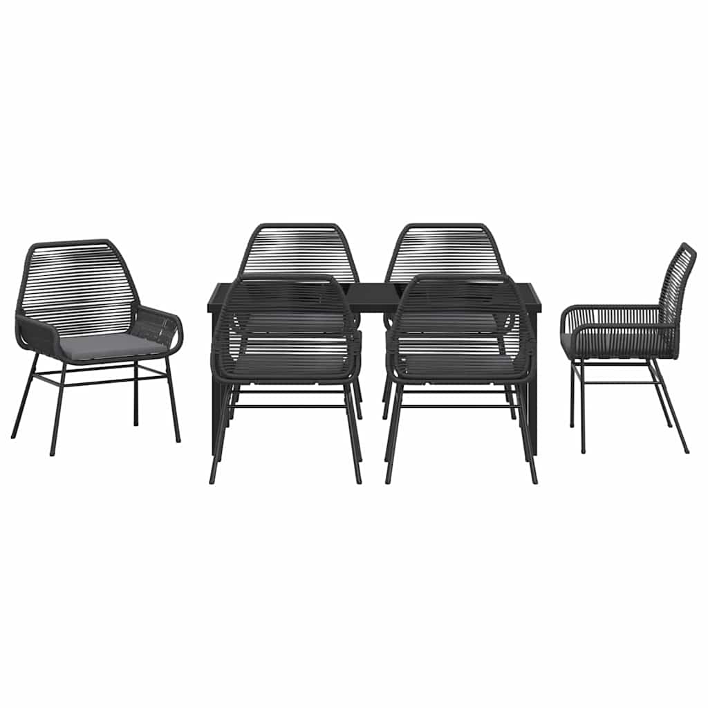 Σέτ φαγητού για κήπο με μαξιλάρι 7 pcs Μαύρο συνθετικό ρατάν - Pakobazaar