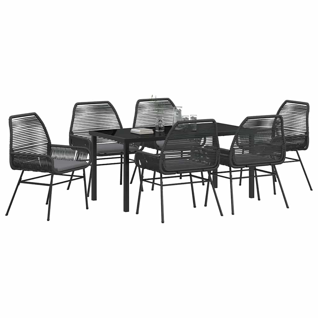 Σέτ φαγητού για κήπο με μαξιλάρι 7 pcs Μαύρο συνθετικό ρατάν - Pakobazaar