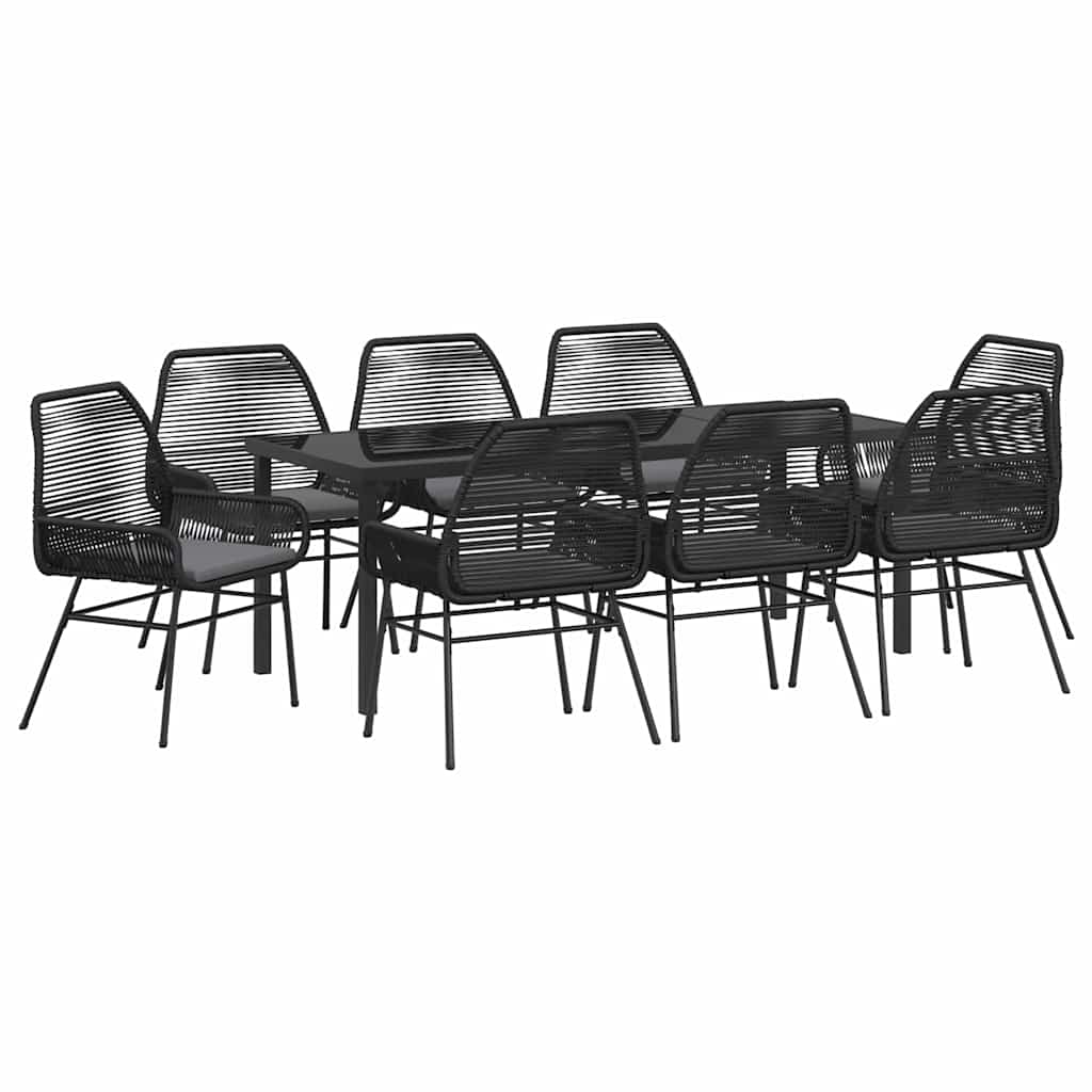 Σέτ φαγητού για κήπο με μαξιλάρι 9 pcs Μαύρο συνθετικό ρατάν - Pakobazaar