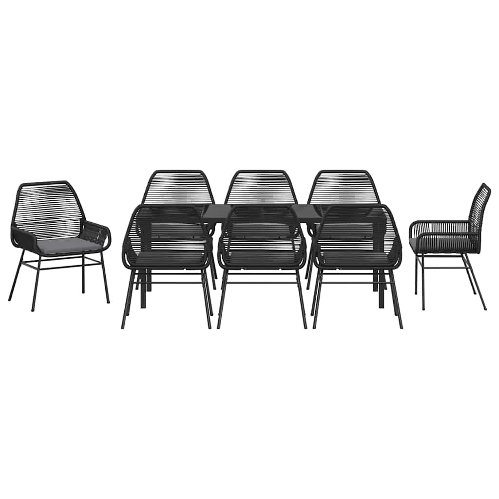 Σέτ φαγητού για κήπο με μαξιλάρι 9 pcs Μαύρο συνθετικό ρατάν - Pakobazaar