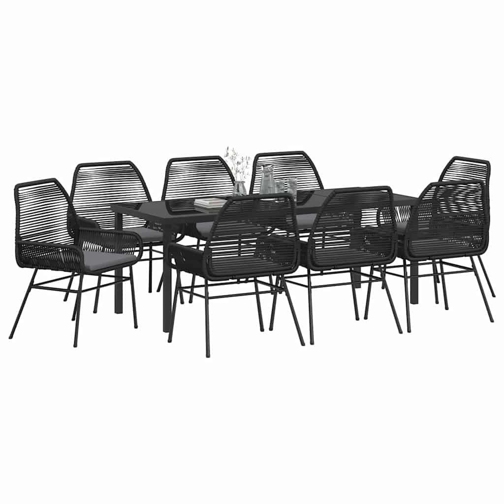 Σέτ φαγητού για κήπο με μαξιλάρι 9 pcs Μαύρο συνθετικό ρατάν - Pakobazaar