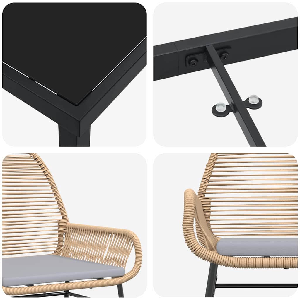 Σέτ φαγητού για κήπο με μαξιλάρι 7 pcs Καφέ συνθετικό ρατάν - Pakobazaar