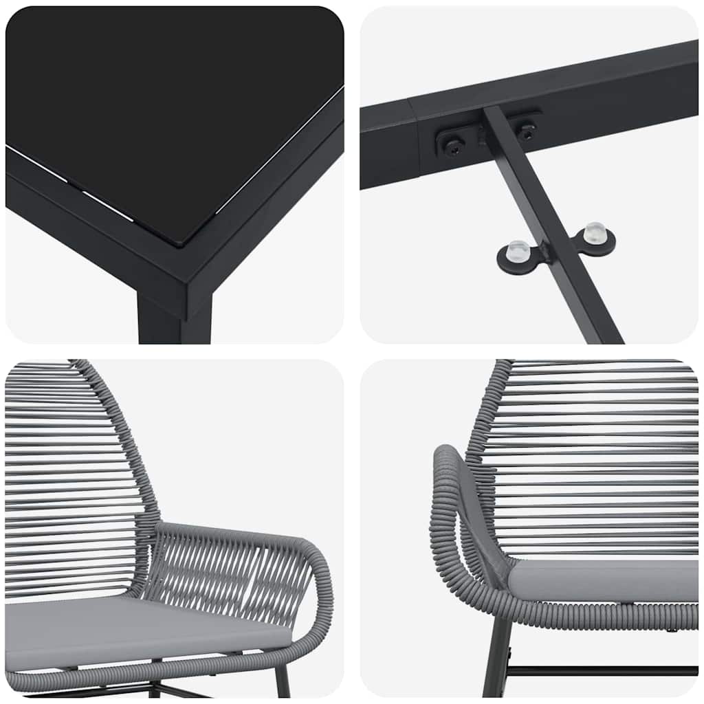 Σέτ φαγητού για κήπο με μαξιλάρι 3 pcs Γκρι συνθετικό ρατάν - Pakobazaar