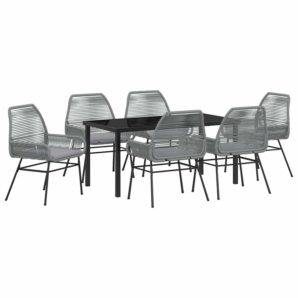 Σέτ φαγητού για κήπο με μαξιλάρι 7 pcs Γκρι συνθετικό ρατάν - Pakobazaar
