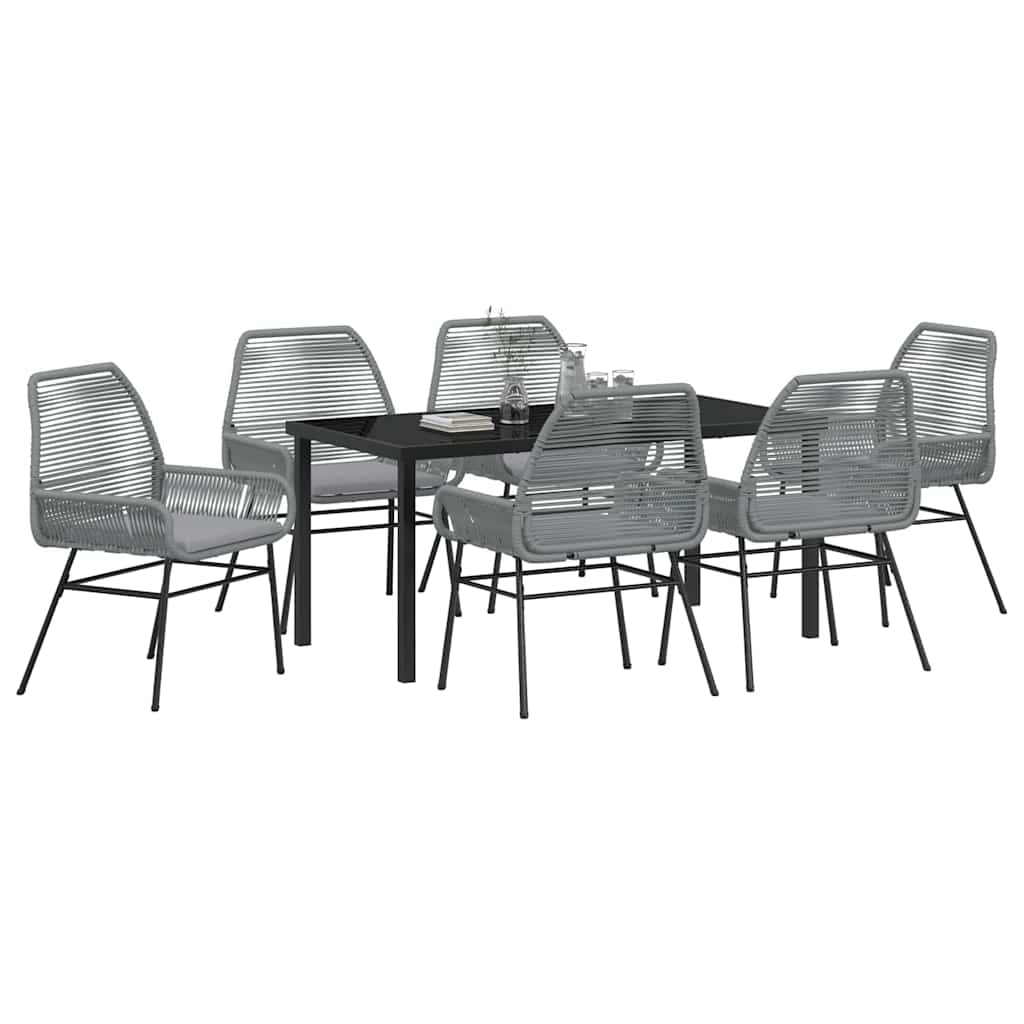Σέτ φαγητού για κήπο με μαξιλάρι 7 pcs Γκρι συνθετικό ρατάν - Pakobazaar