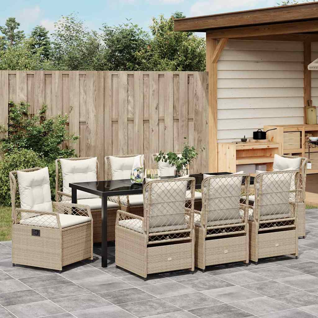 Σέτ φαγητού για κήπο 9 pcs Μπεζ και Κρέμ συνθετικό ρατάν - Pakobazaar