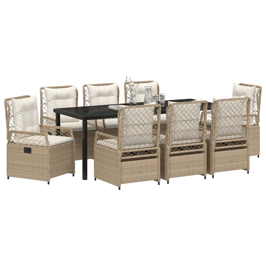 Σέτ φαγητού για κήπο 9 pcs Μπεζ και Κρέμ συνθετικό ρατάν - Pakobazaar