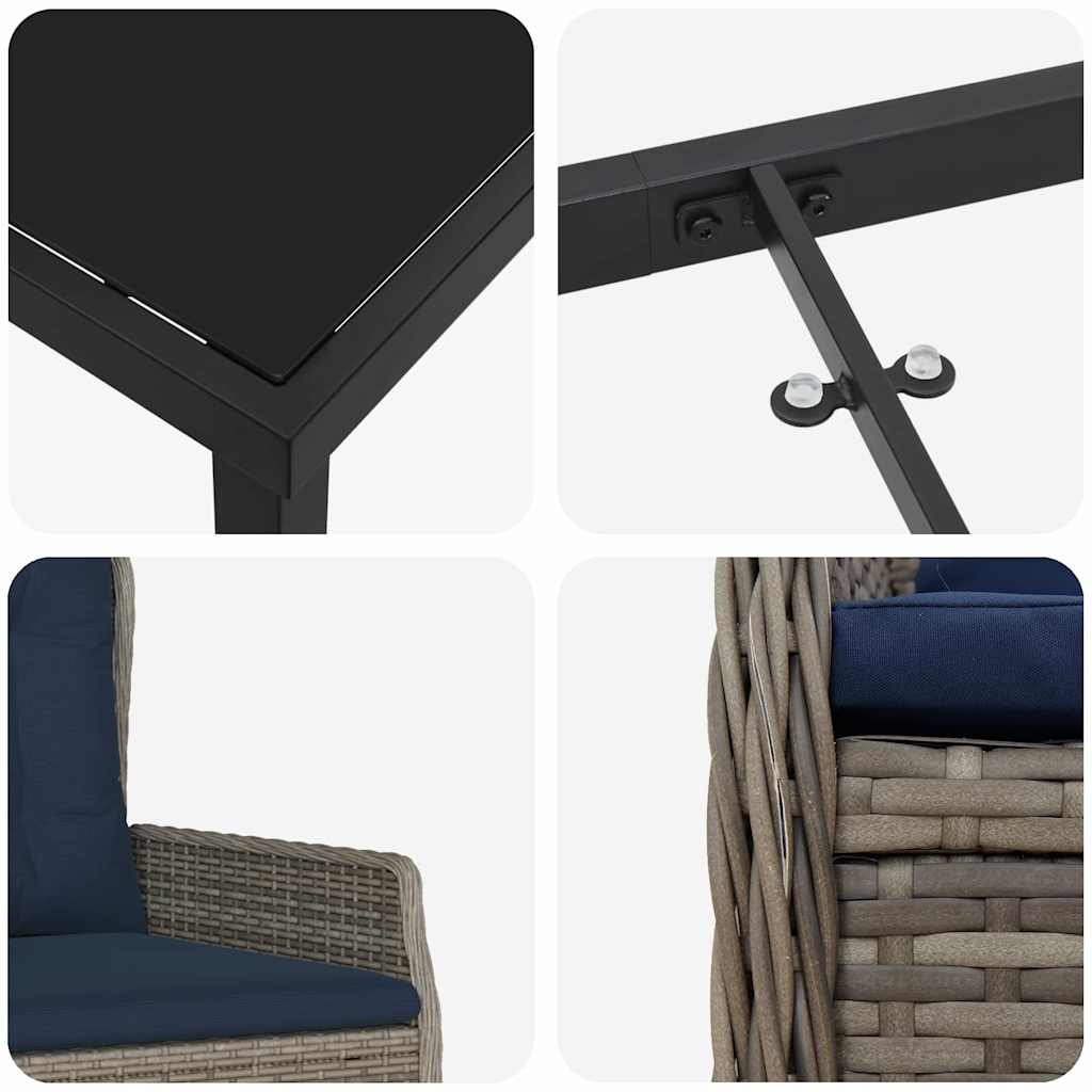 Σέτ φαγητού για κήπο 3 pcs Γκρι Πολυ ράταν