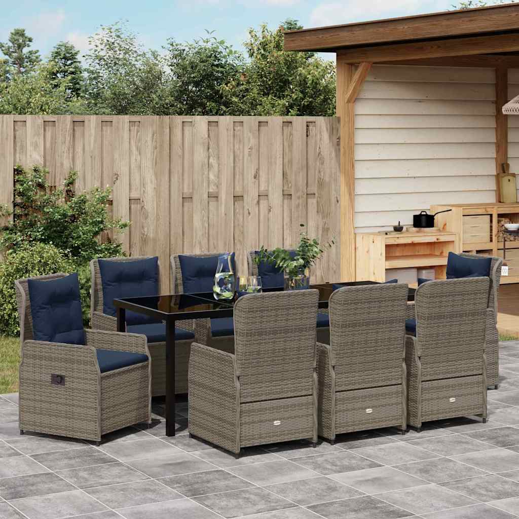 Σέτ φαγητού για κήπο 9 pcs Γκρι Πολυ ράταν - Pakobazaar