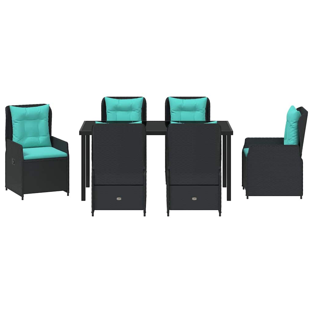 Σέτ φαγητού για κήπο 7 pcs Μαύρο Πολυ ράταν - Pakobazaar