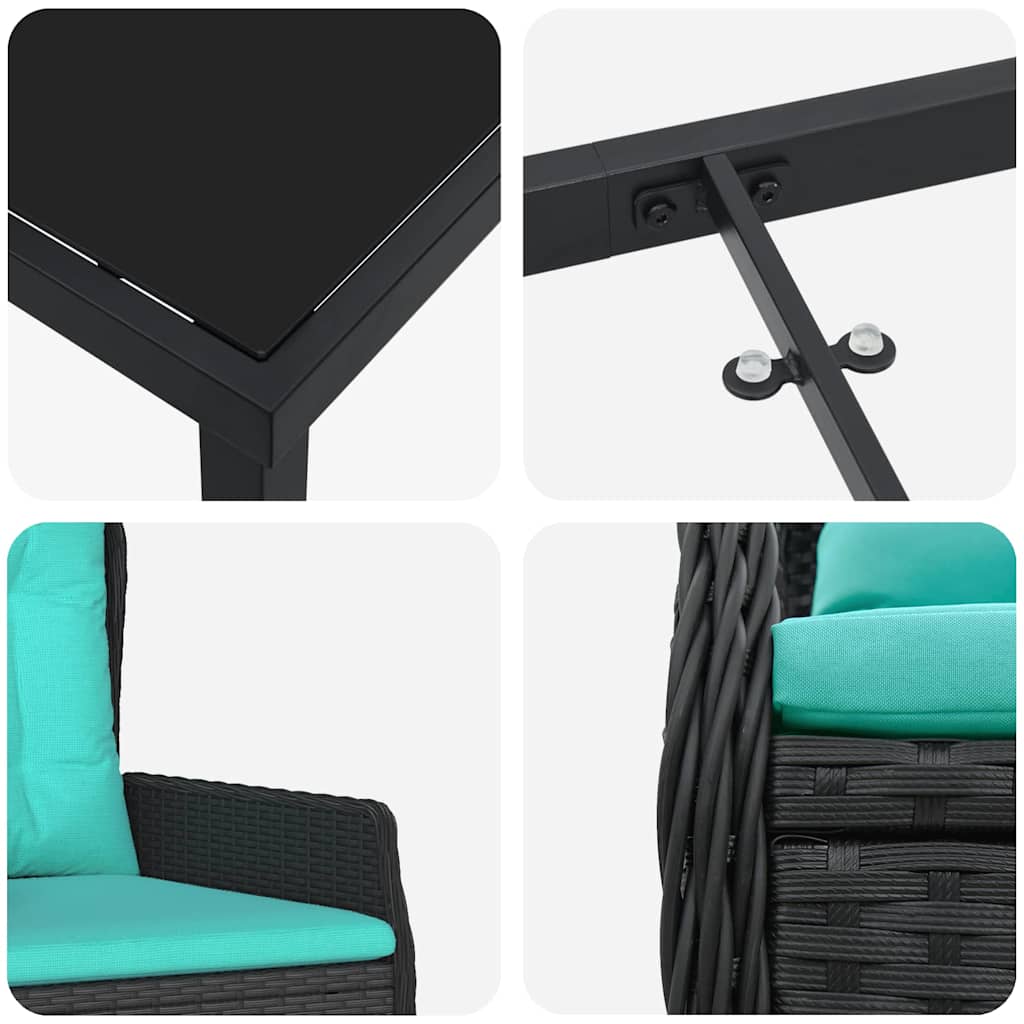 Σέτ φαγητού για κήπο 7 pcs Μαύρο Πολυ ράταν - Pakobazaar