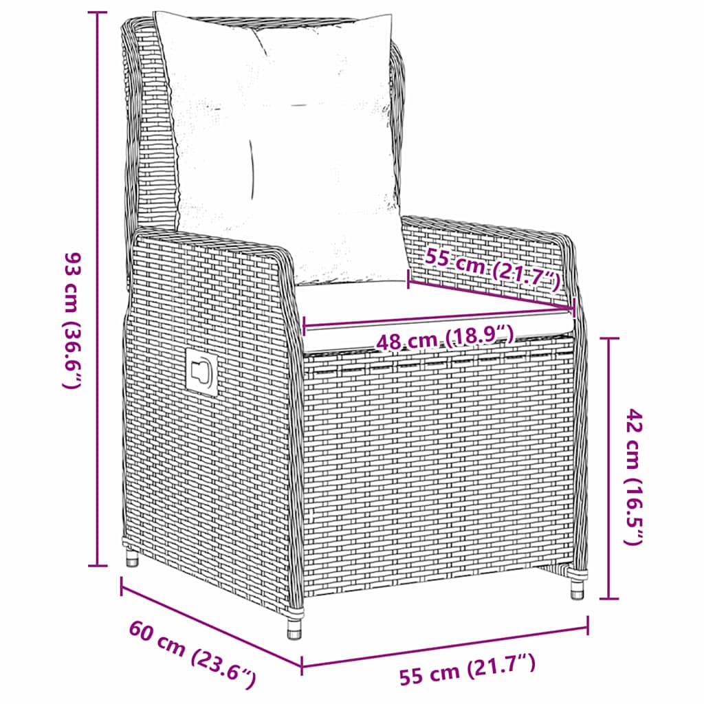 Σέτ φαγητού για κήπο 7 pcs Μαύρο Πολυ ράταν - Pakobazaar