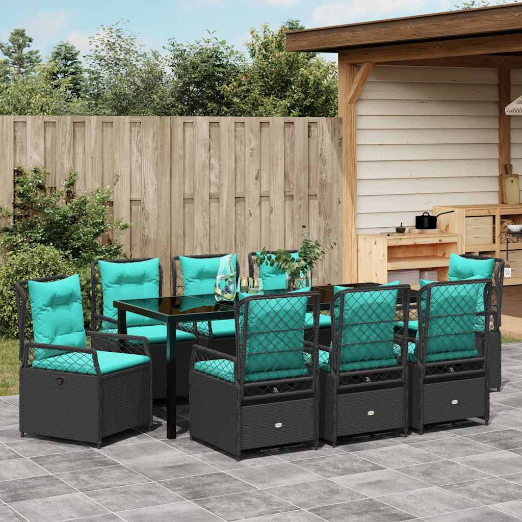 Σέτ φαγητού για κήπο 9 pcs Μαύρο συνθετικό ρατάν - Pakobazaar