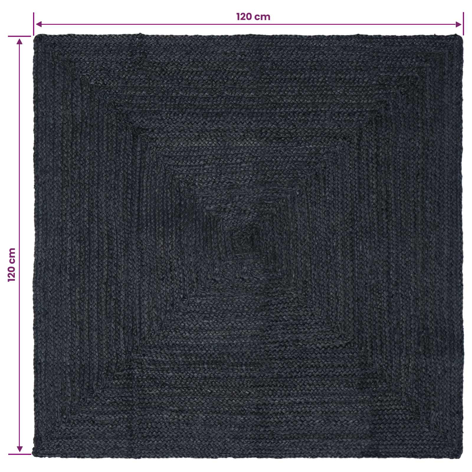 Χαλιά χώρου Ορθογώνιος Σκούρο Γκρι 120 x 120 cm Γιούτα