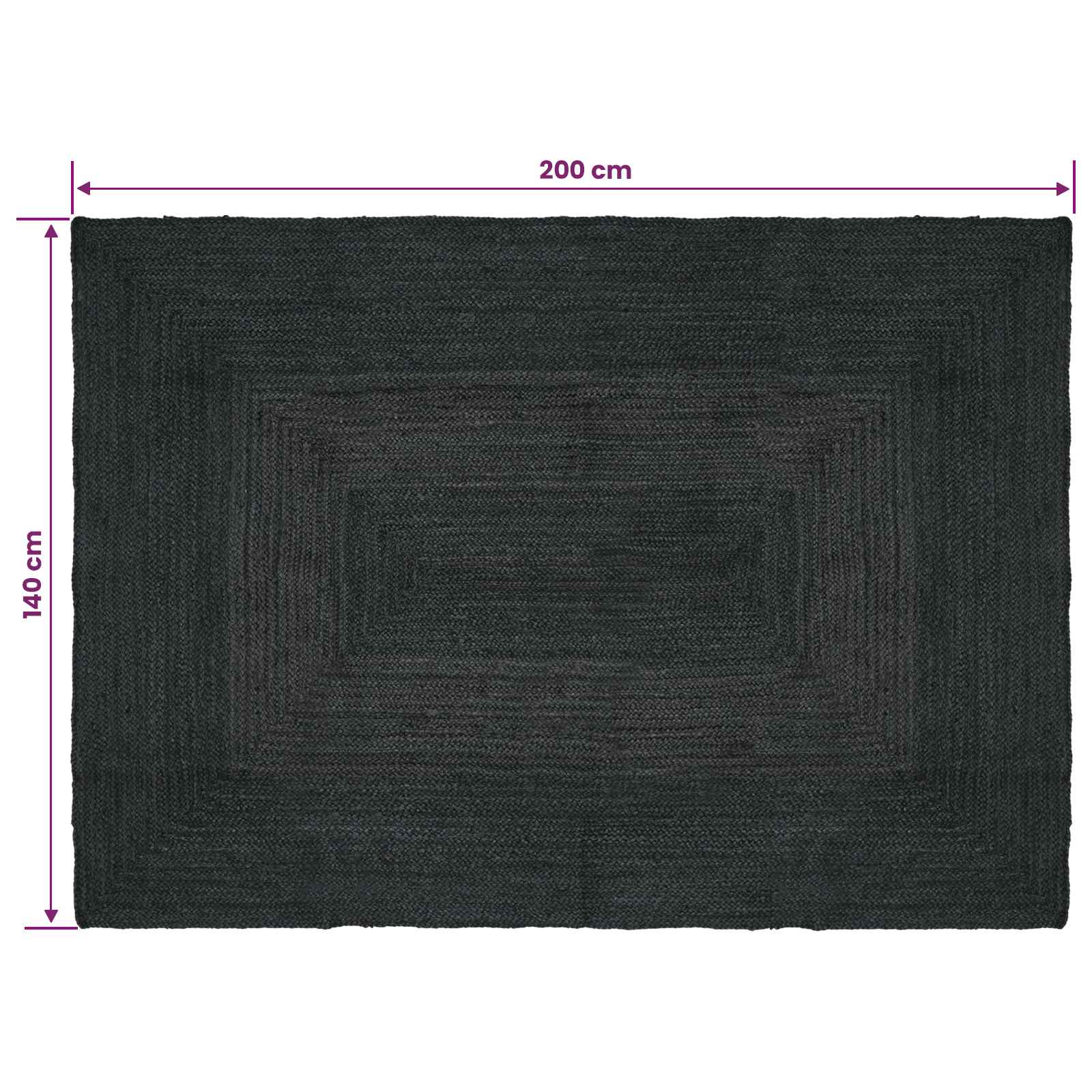 Χαλιά χώρου Ορθογώνιος Σκούρο Γκρι 140 x 200 cm Γιούτα - Pakobazaar