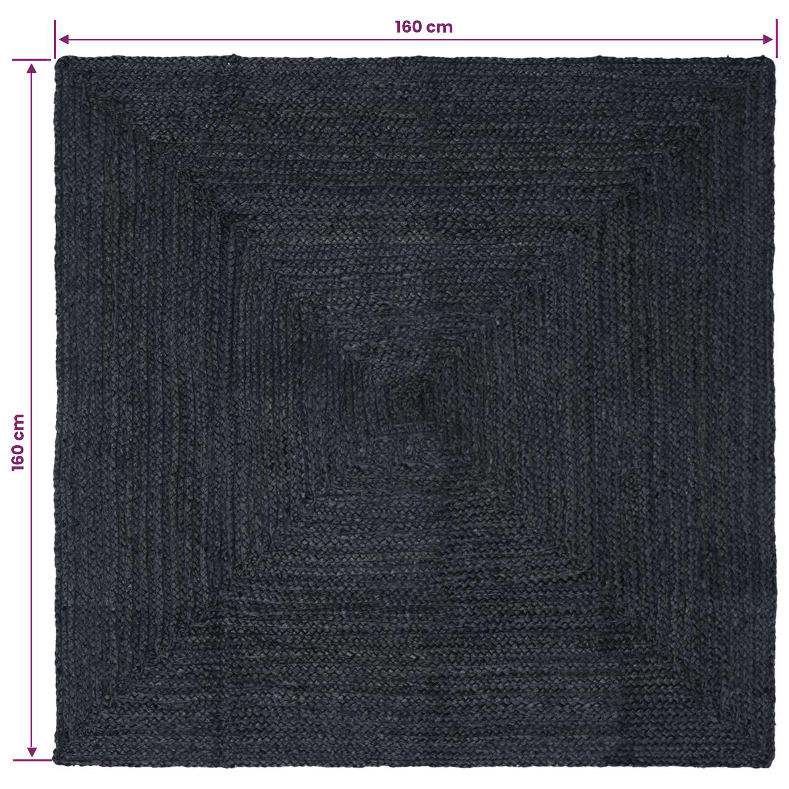 Χαλιά χώρου τετράγωνο Σκούρο Γκρι 160 x 160 cm Γιούτα
