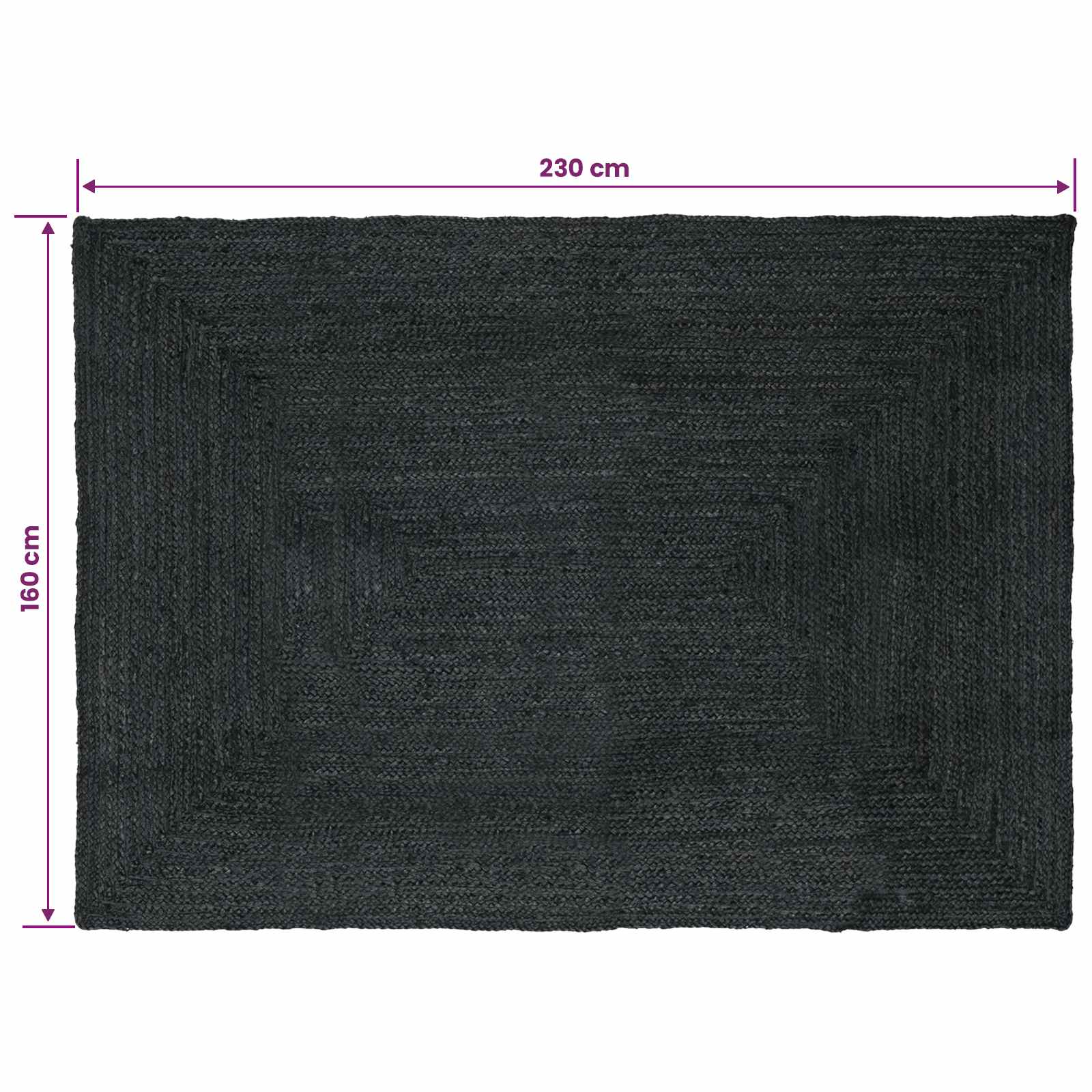 Χαλιά χώρου Ορθογώνιος Σκούρο Γκρι 160 x 230 cm Γιούτα