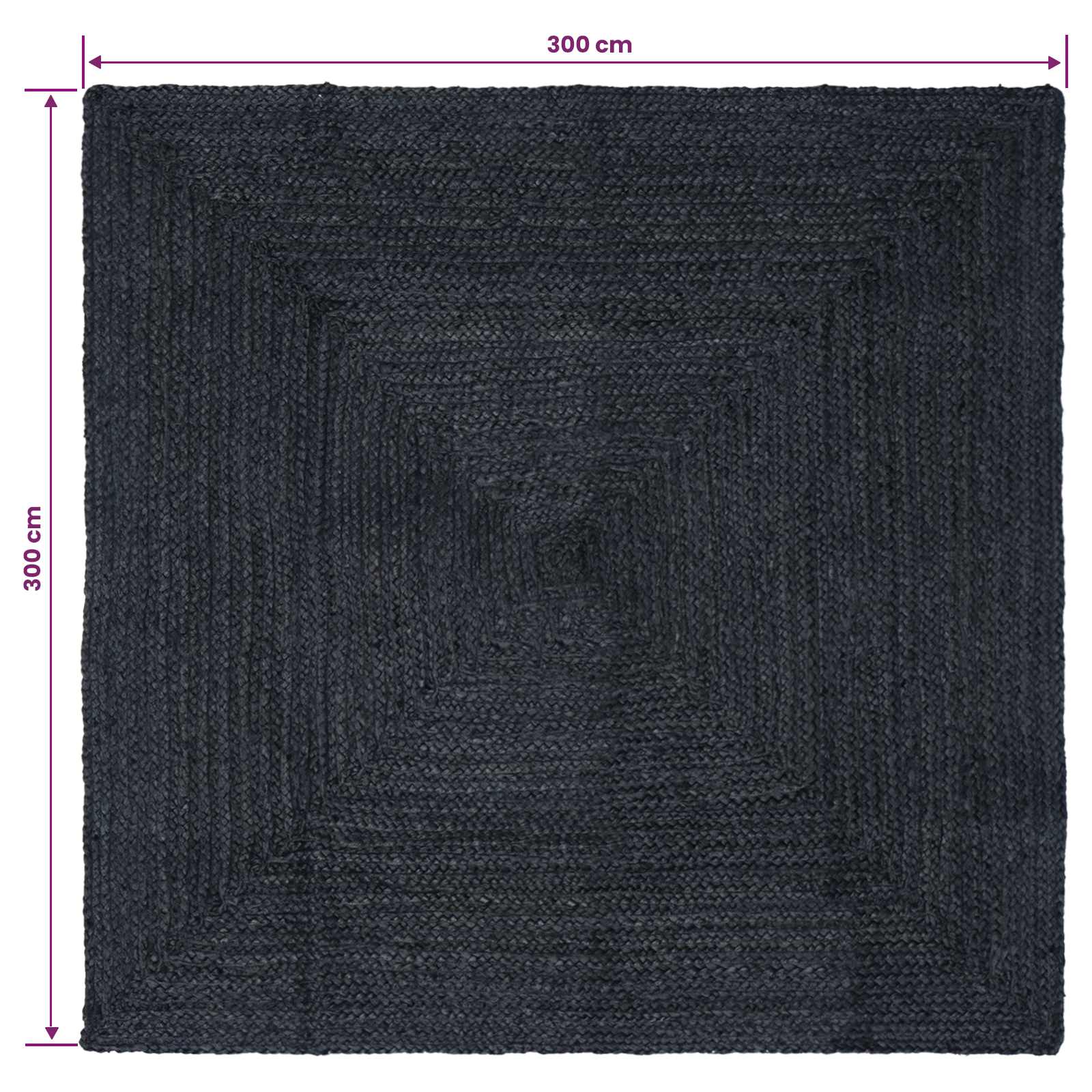 Χαλιά χώρου Ορθογώνιος Σκούρο Γκρι 300 x 300 cm Γιούτα