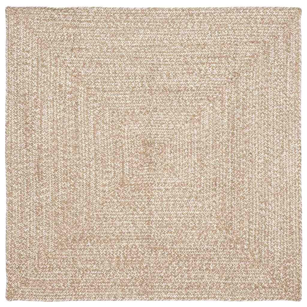 Χαλιά χώρου τετράγωνο Φυσικό και Λευκό 120 x 120 cm Γιούτα - Pakobazaar