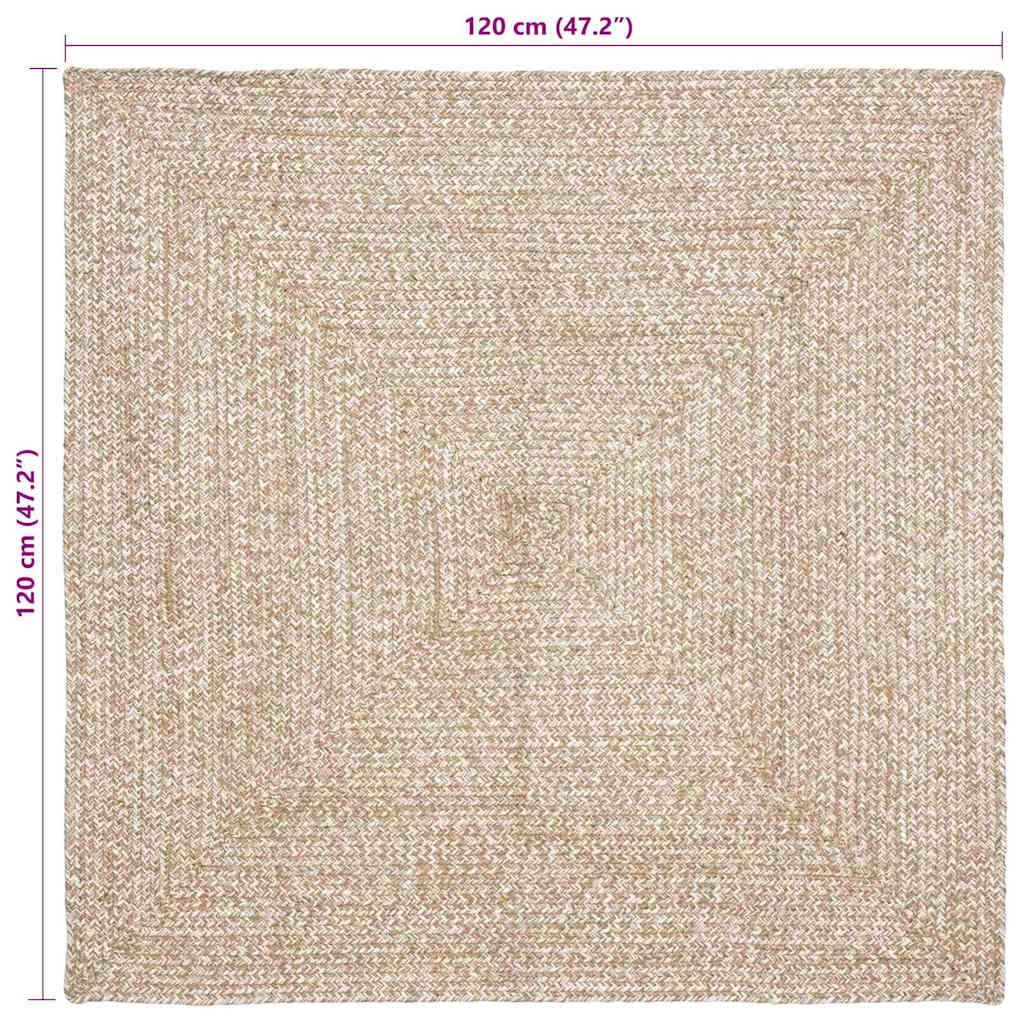 Χαλιά χώρου τετράγωνο Φυσικό και Λευκό 120 x 120 cm Γιούτα - Pakobazaar