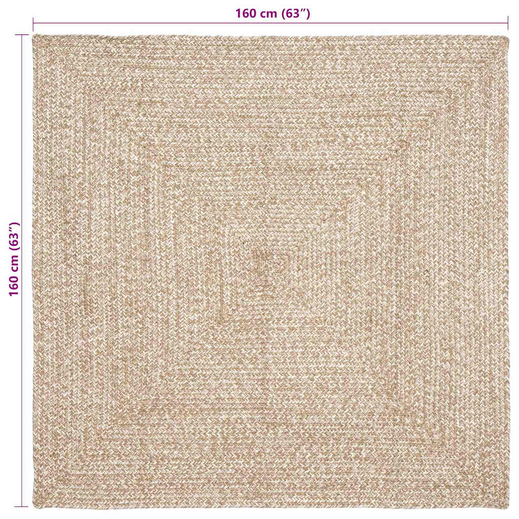 Χαλιά χώρου τετράγωνο Φυσικό και Λευκό 160 x 160 cm Γιούτα - Pakobazaar