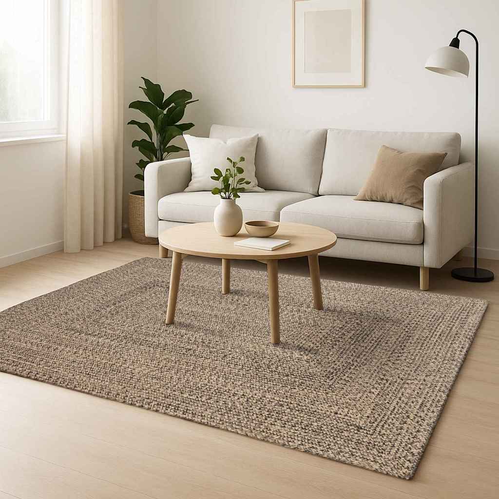 Χαλιά χώρου τετράγωνο Φυσικό και Μαύρο 200 x 200 cm Γιούτα - Pakobazaar