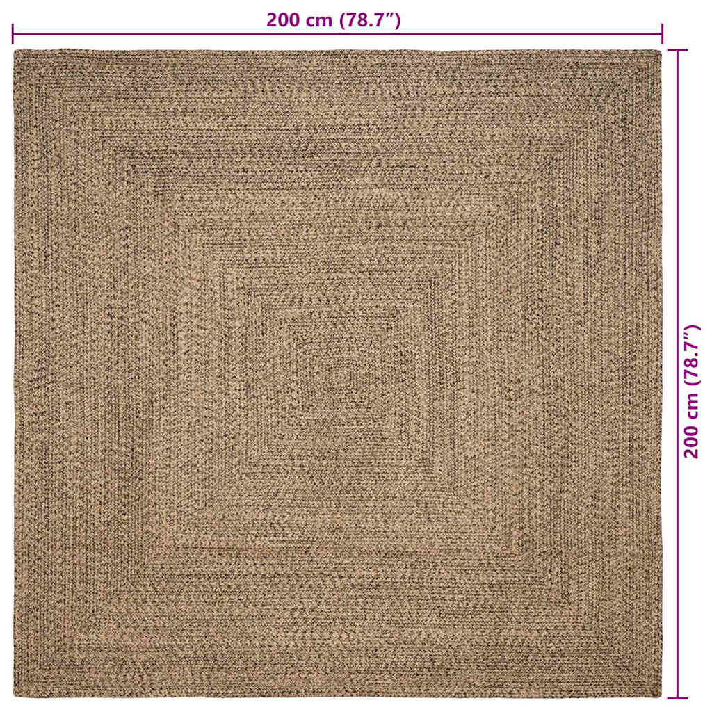 Χαλιά χώρου τετράγωνο Φυσικό και Μαύρο 200 x 200 cm Γιούτα - Pakobazaar