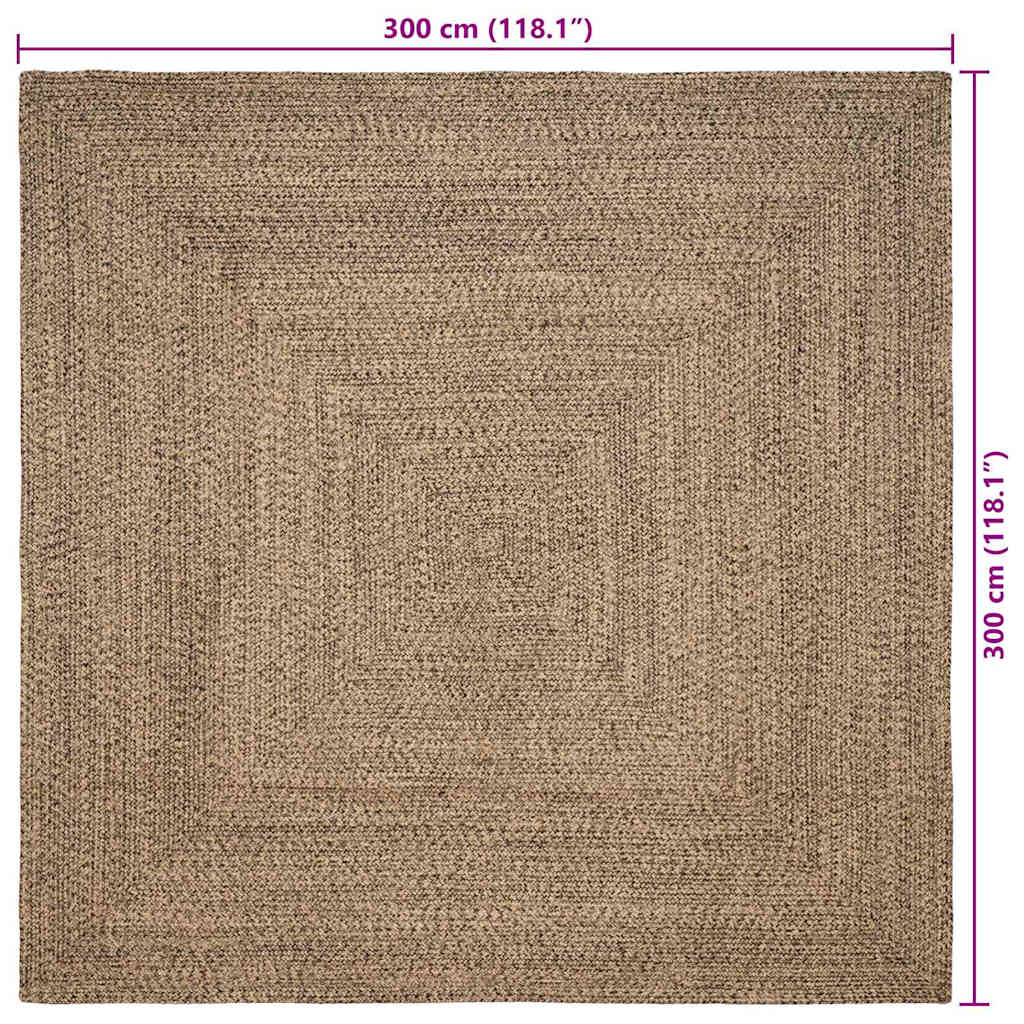 Χαλιά χώρου τετράγωνο Φυσικό και Μαύρο 300 x 300 cm Γιούτα - Pakobazaar